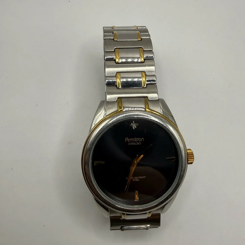 Armitron Men's Diamond Two-Tone Dark Blue Dial Quartz Watch With (New Battery)